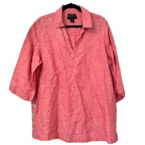 Tahari Linen Side Button Popover Blouse